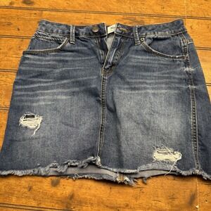 Mudd Women's/Juniors Size 9 Distressed Raw‎ Hem Stretch Blue Jean Denim Skirt